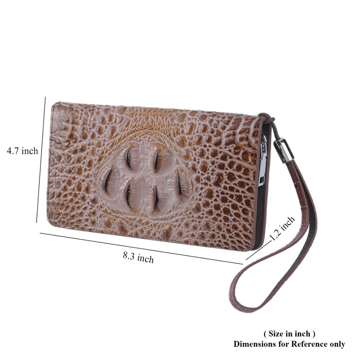 Light Brown 3D Embossed Genuine Leather Wallet With Single Zipped and Wristlet image number 5