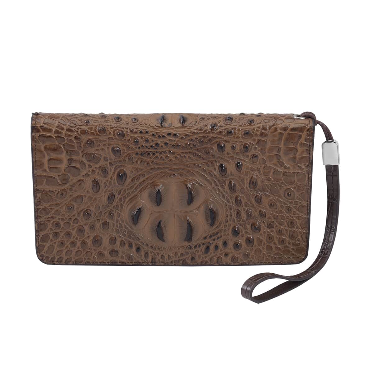 Dark Brown 3D Embossed Genuine Leather Wallet With Single Zipped and Wristlet image number 0