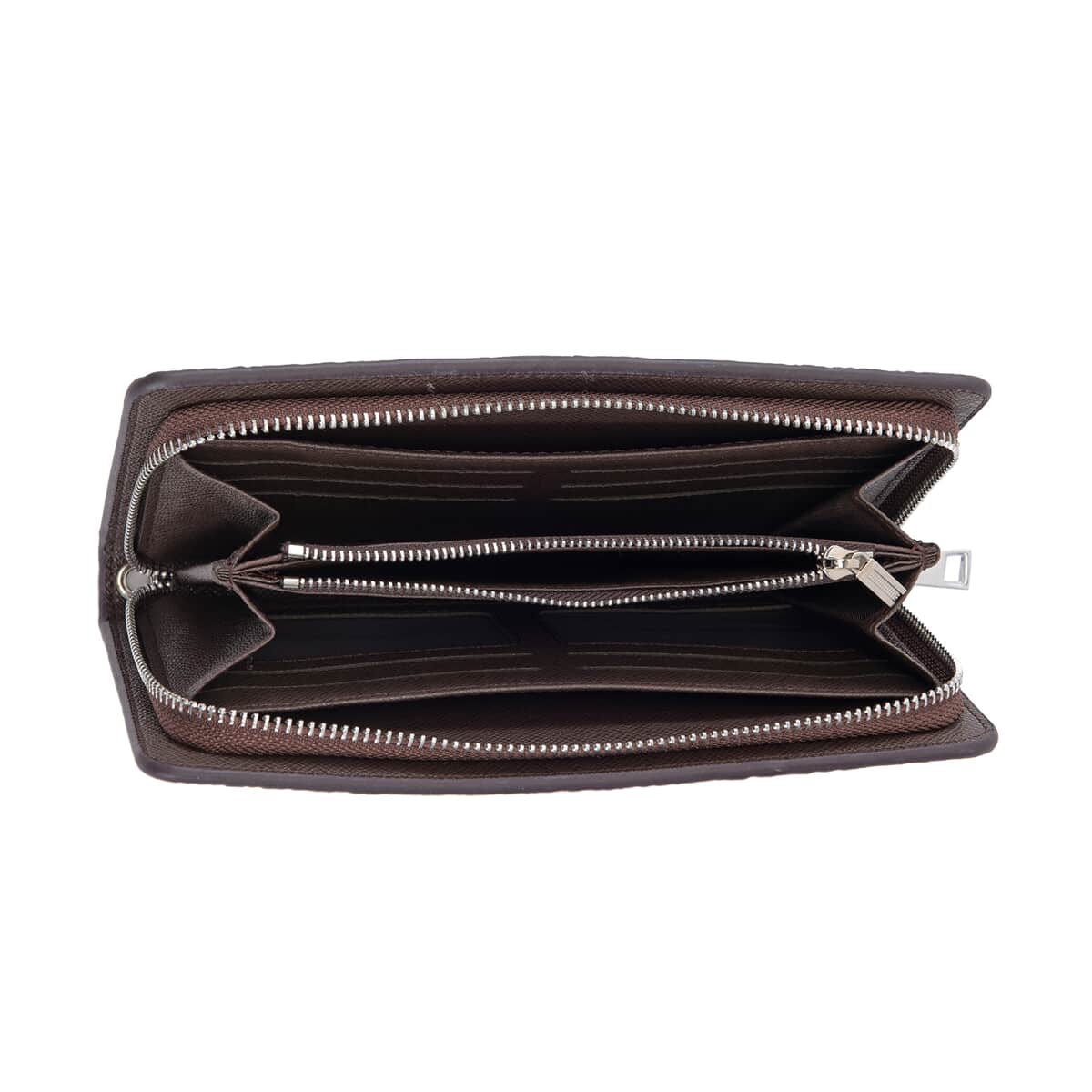Dark Brown 3D Embossed Genuine Leather Wallet With Single Zipped and Wristlet image number 3