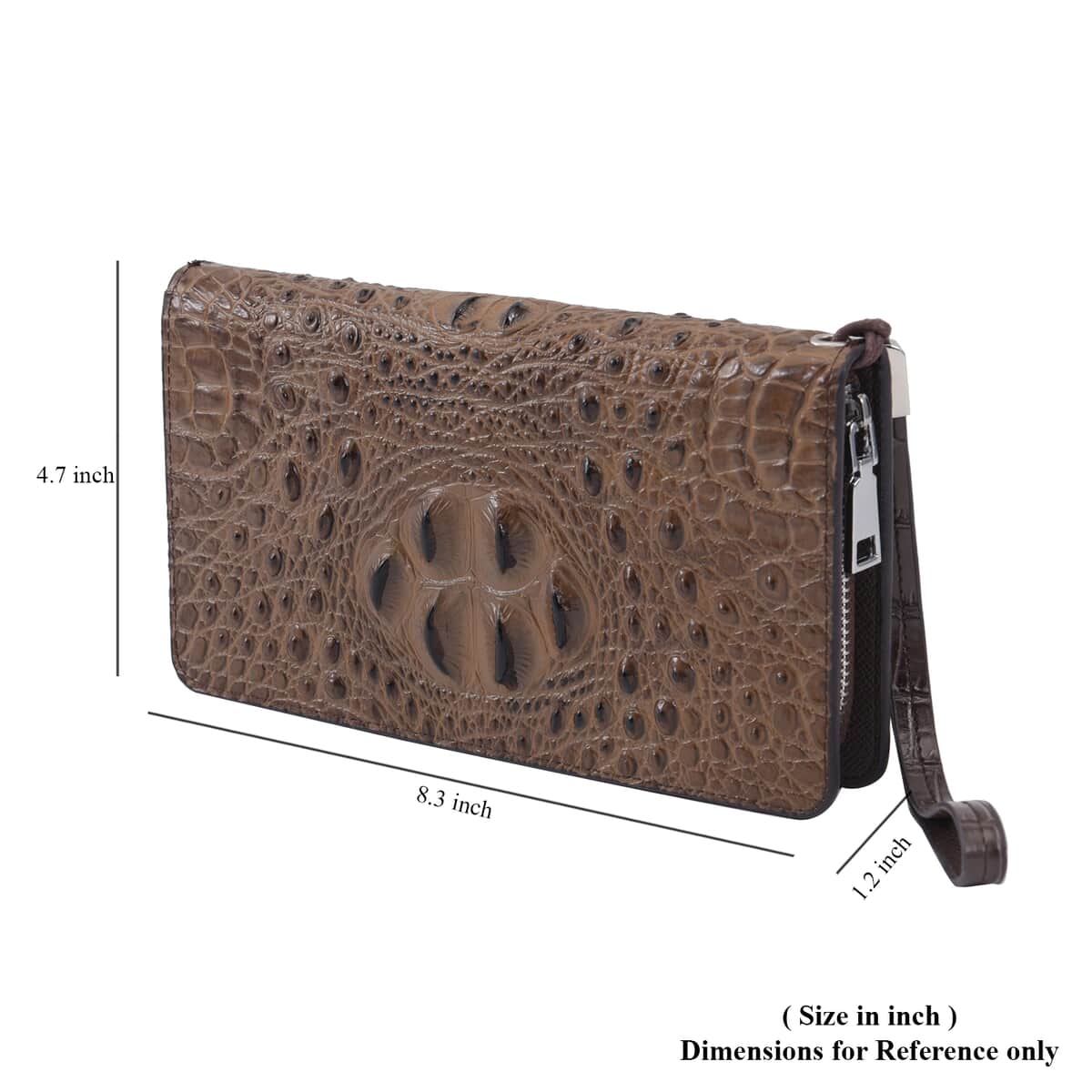 Dark Brown 3D Embossed Genuine Leather Wallet With Single Zipped and Wristlet image number 5