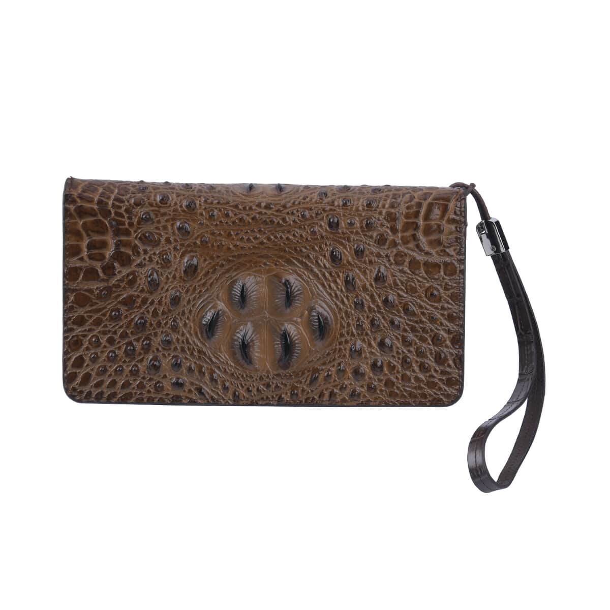 Coffee 3D Embossed Genuine Leather Wallet With Single Zipped and Wristlet image number 0