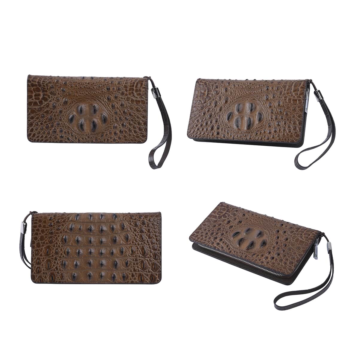 Coffee 3D Embossed Genuine Leather Wallet With Single Zipped and Wristlet image number 2