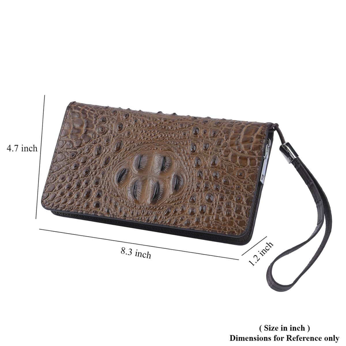 Coffee 3D Embossed Genuine Leather Wallet With Single Zipped and Wristlet image number 5