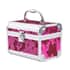 Fuchsia and Silver 2 Layer Jewelry Organizer with Sequin Surface, Inside Mirror, Handle and Metallic Lock with Key image number 1