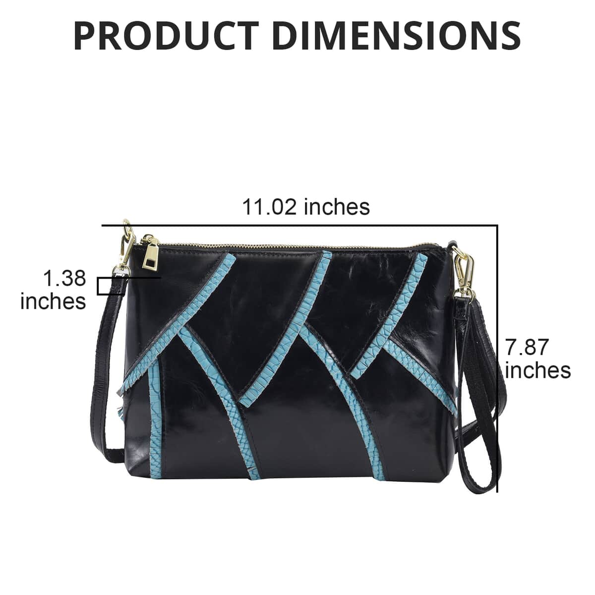 Black and Blue Genuine Leather Fish Scale Design Clutch Bag (11.02"x1.38"x7.87") with Long Strap image number 2