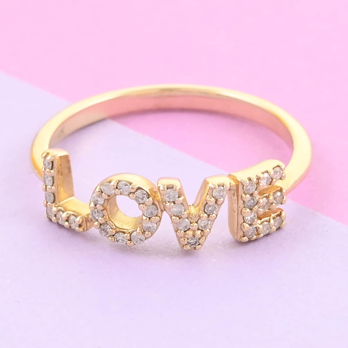 14K Yellow Gold Diamond Love Ring (2 g) 0.15 ctw image number 1