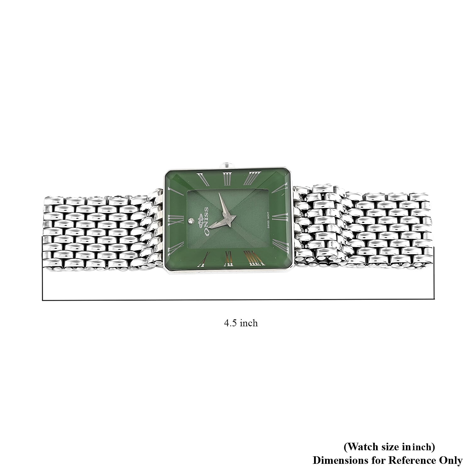 Oniss Austrian Crystal Swiss Movement Sunray Green Dial Watch in Stainless Steel Strap (27 mm)