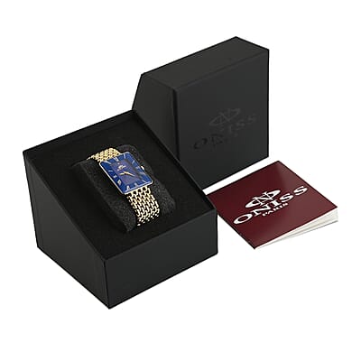 Oniss Austrian Crystal Swiss Movement Sunray Blue Dial Watch in ION Plated YG Stainless Steel Strap (27 mm)