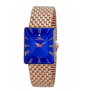 Oniss Austrian Crystal Swiss Movement Sunray Blue Dial Watch in ION Plated RG Stainless Steel Strap (27 mm)