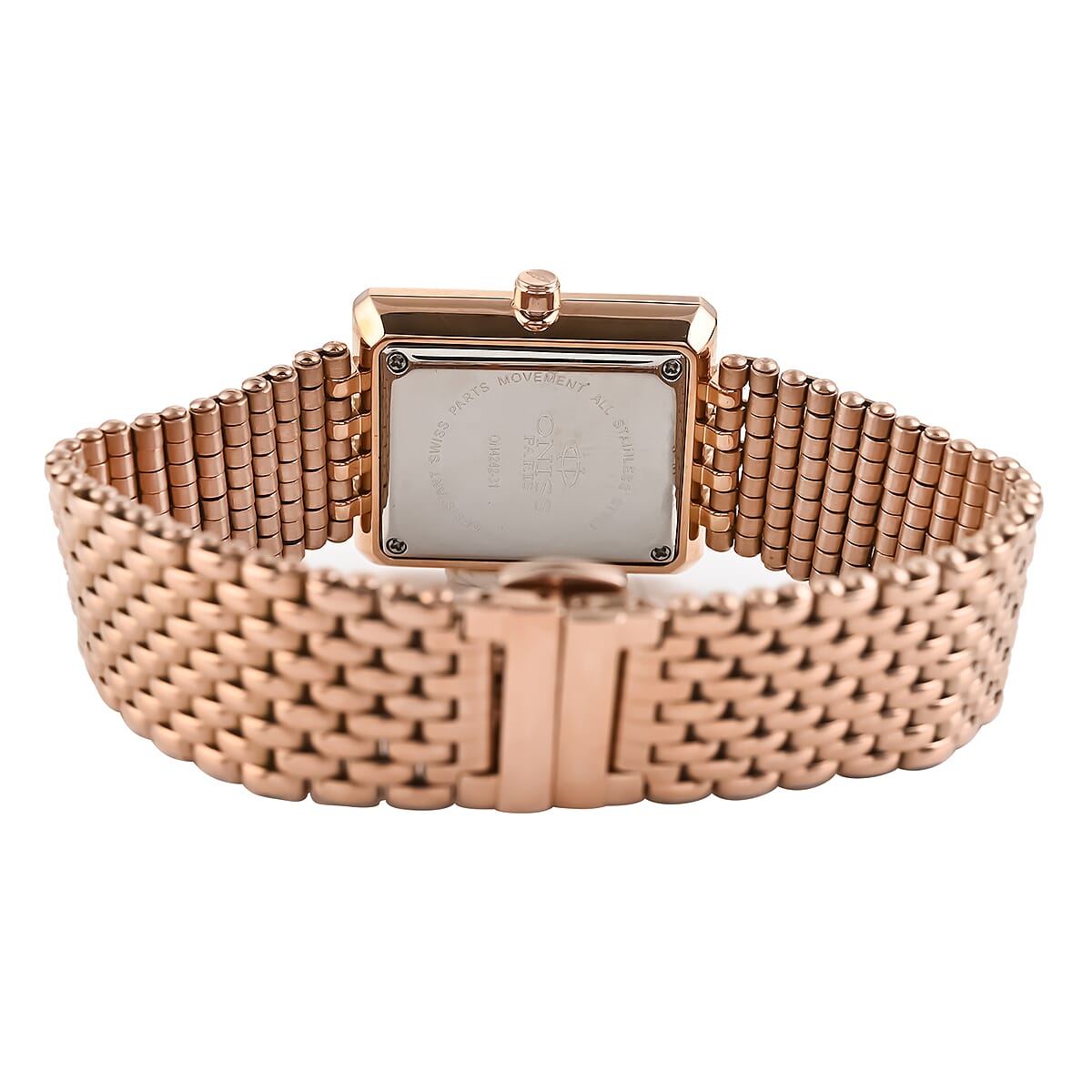 ONISS Austrian Crystal Swiss Movement Sunray Red Dial Watch in ION Plated RG Stainless Steel Strap (27 mm) image number 3