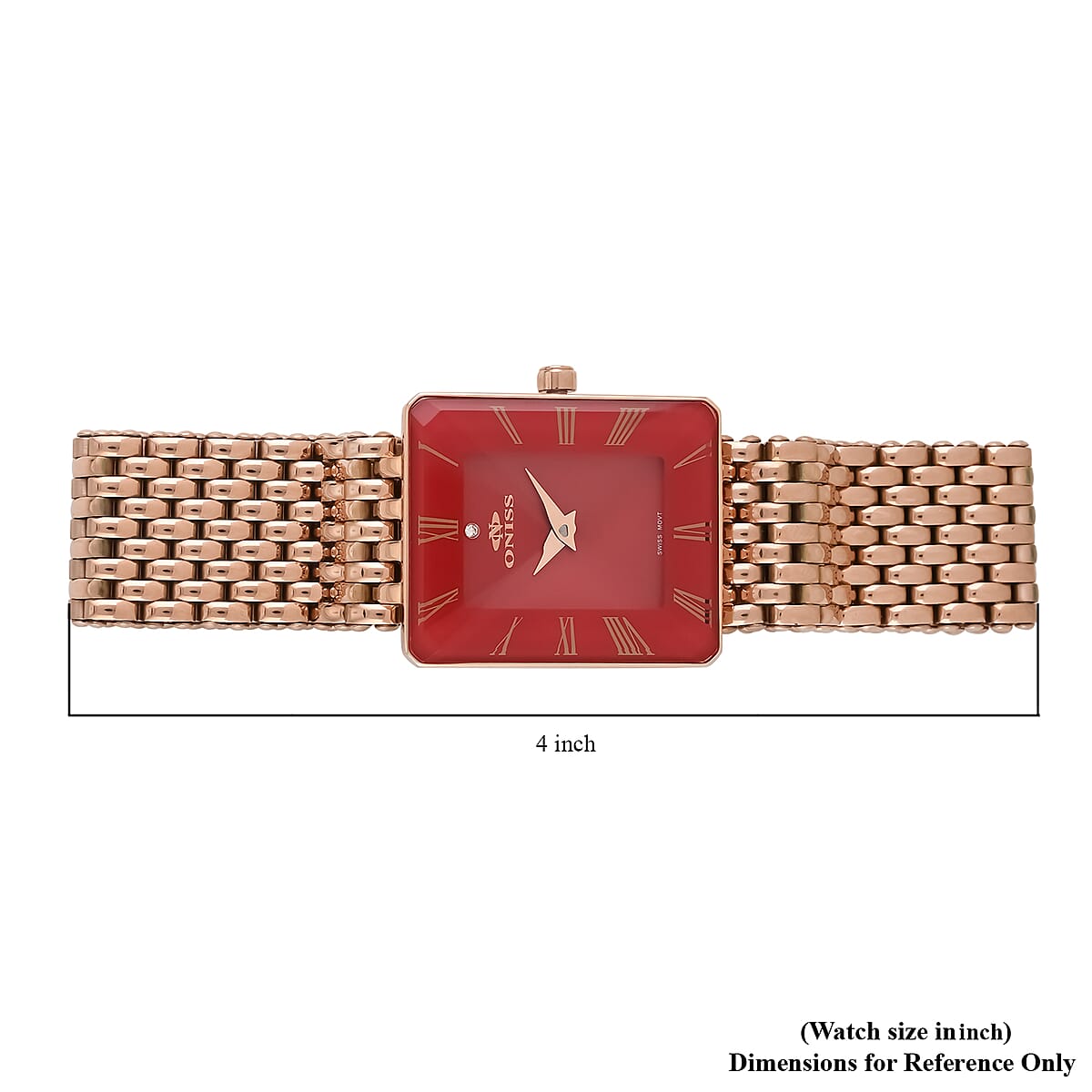 ONISS Austrian Crystal Swiss Movement Sunray Red Dial Watch in ION Plated RG Stainless Steel Strap (27 mm) image number 5