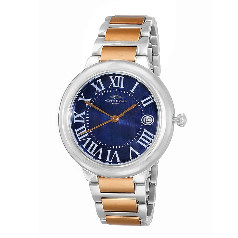ONISS Swiss Movement Blue MOP Dial Watch in ION Plated RG and Stainless Steel Strap (36.50 mm) | Best Watch for Women | Designer Women's Wrist Watch