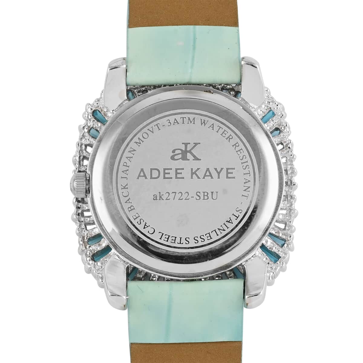 ADEE KAYE Austrian Crystal Japan Quartz Movement MOP Dial Watch in Blue Leather Band (36 mm) image number 4