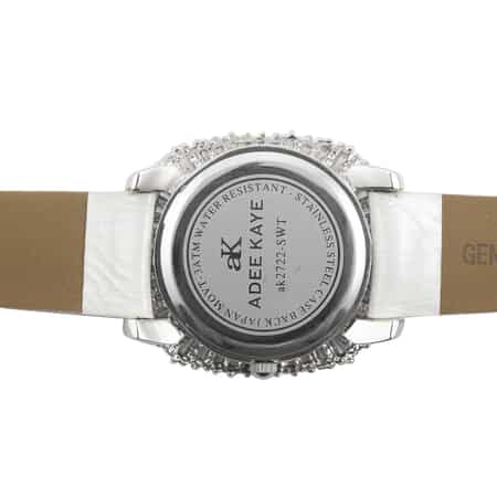 ADEE KAYE Austrian Crystal Japan Quartz Movement MOP Dial Watch in White Leather Band (36 mm) | Designer Leather Watch | Analog Luxury Wristwatch image number 4