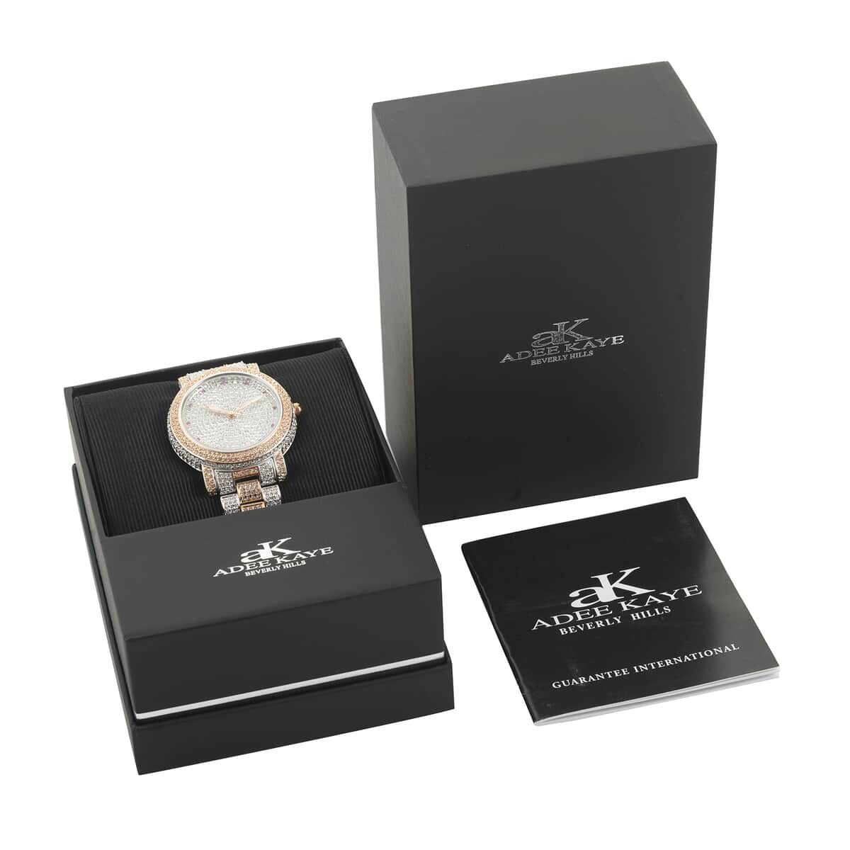 ADEE KAYE Austrian Crystal Japan Quartz Movement Watch in ION Plated RG and Stainless Steel Strap (39 mm) image number 6