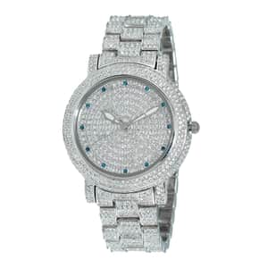 ADEE KAYE Blue and White Austrian Crystal Japan Quartz Movement Watch in Silvertone (39 mm) , Best Watch for Women , Designer Women's Wrist Watch