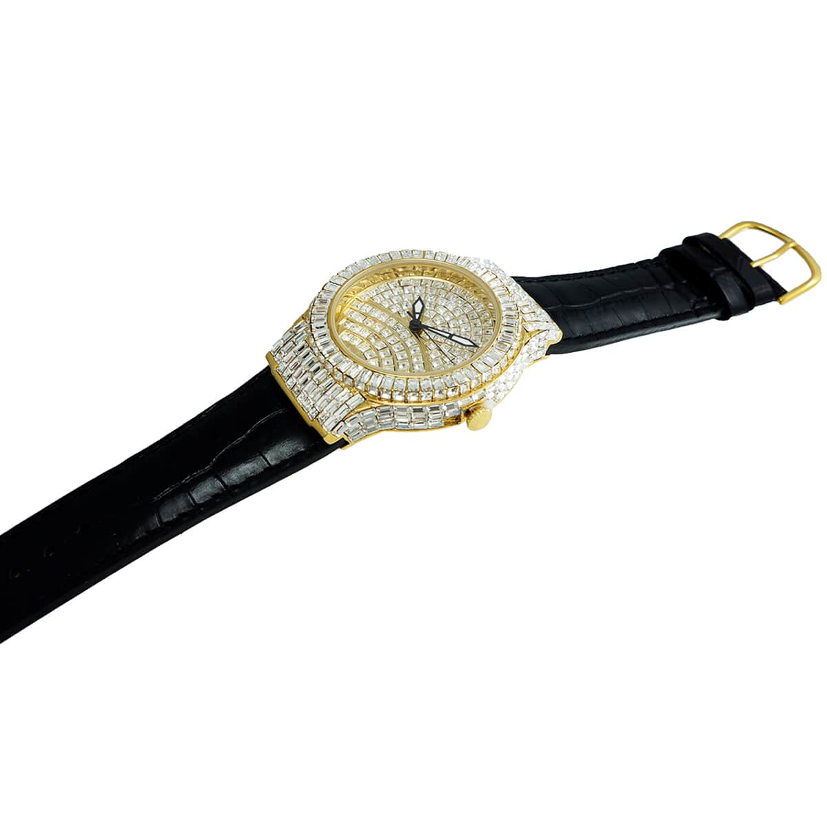 ADEE KAYE Austrian Crystal Japan Quartz Movement Goldtone Dial Watch in Black Leather Band (26 mm) image number 1