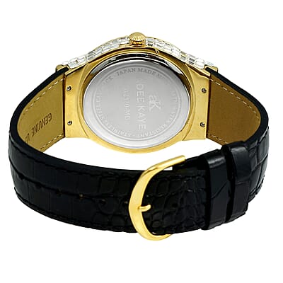 Adee Kaye Austrian Crystal Japan Quartz Movement Goldtone Dial Watch in Black Leather Band (26 mm) | Best Watch for Women | Designer Women's Wrist Watch