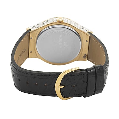 Adee Kaye Austrian Crystal Japan Quartz Movement Goldtone Dial Watch in Black Leather Band (26 mm) | Best Watch for Women | Designer Women's Wrist Watch