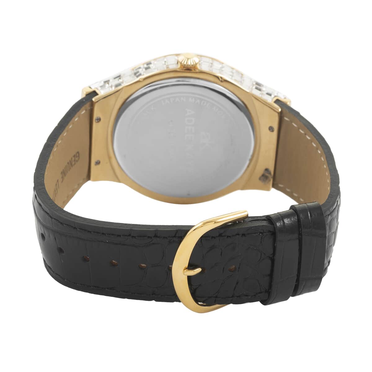 Adee Kaye Austrian Crystal Japan Quartz Movement Goldtone Dial Watch in Black Leather Band (26 mm) | Best Watch for Women | Designer Women's Wrist Watch image number 3