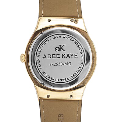 Adee Kaye Austrian Crystal Japan Quartz Movement Goldtone Dial Watch in Black Leather Band (26 mm) | Best Watch for Women | Designer Women's Wrist Watch