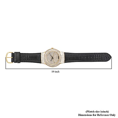 Adee Kaye Austrian Crystal Japan Quartz Movement Goldtone Dial Watch in Black Leather Band (26 mm) | Best Watch for Women | Designer Women's Wrist Watch