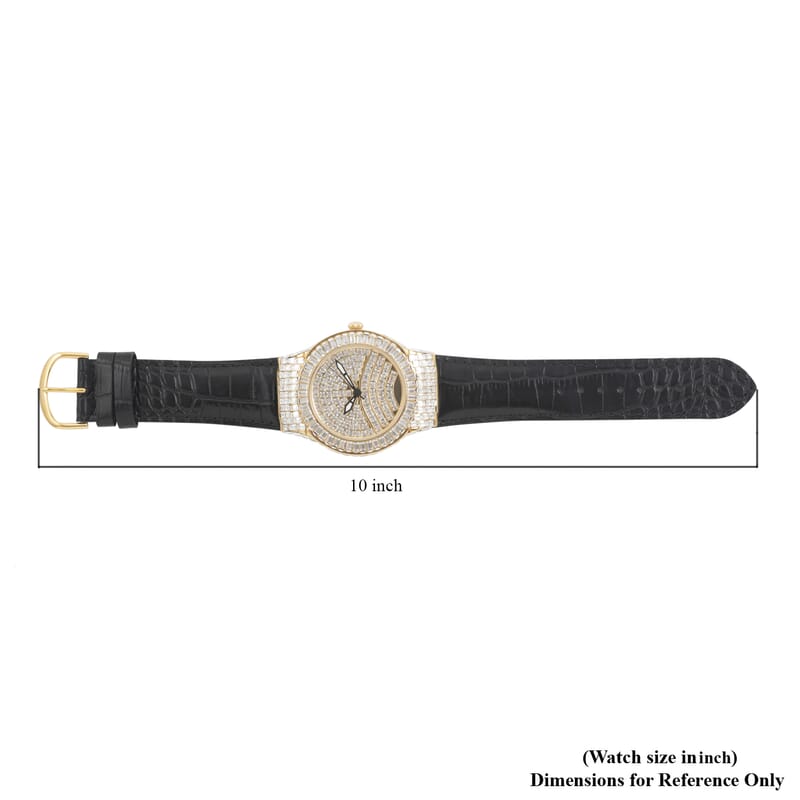 Adee Kaye Austrian Crystal Japan Quartz Movement Goldtone Dial Watch in Black Leather Band (26 mm) | Best Watch for Women | Designer Women's Wrist Watch
