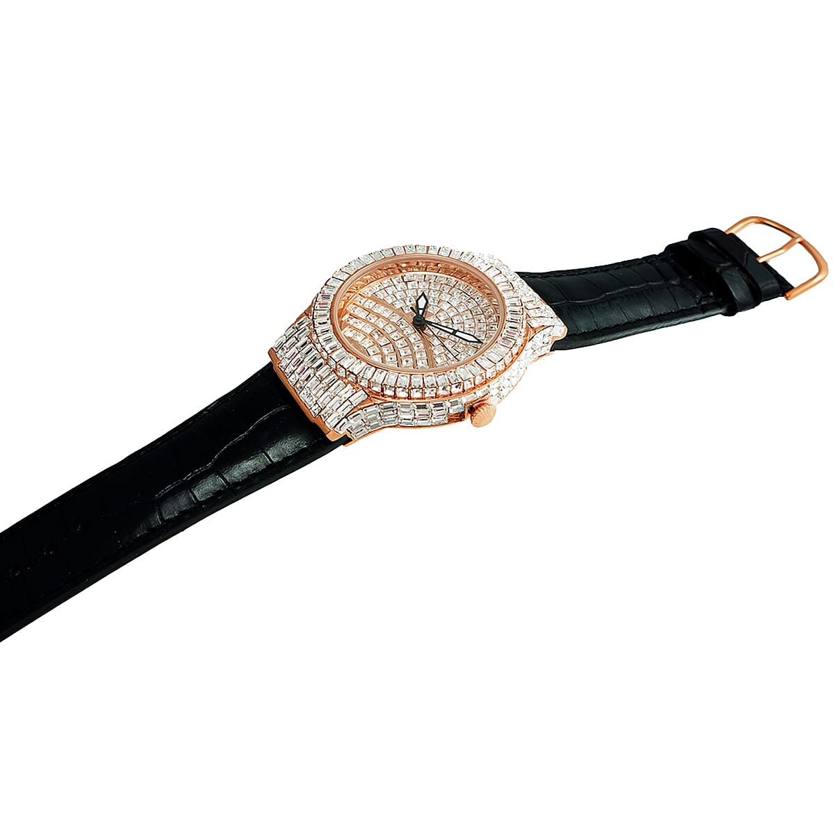 Adee Kaye Austrian Crystal Japan Quartz Movement Rosetone Dial Watch in Black Leather Band (26 mm) , Best Watch for Women , Designer Women's Wrist Watch image number 1