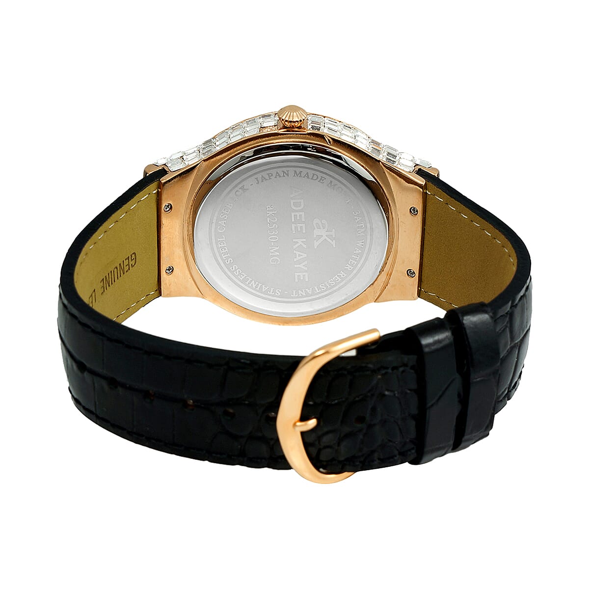 Adee Kaye Austrian Crystal Japan Quartz Movement Rosetone Dial Watch in Black Leather Band (26 mm) , Best Watch for Women , Designer Women's Wrist Watch image number 2