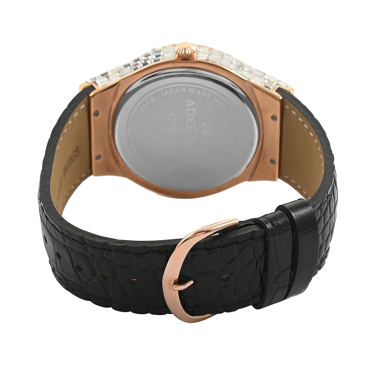 Adee Kaye Austrian Crystal Japan Quartz Movement Rosetone Dial Watch in Black Leather Band (26 mm) , Best Watch for Women , Designer Women's Wrist Watch image number 3