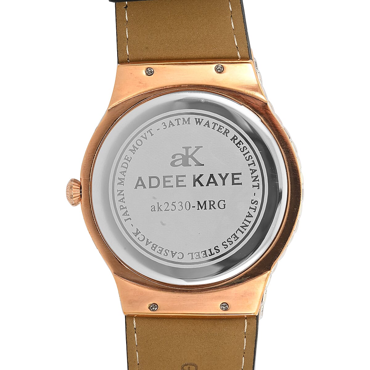 Adee Kaye Austrian Crystal Japan Quartz Movement Rosetone Dial Watch in Black Leather Band (26 mm) , Best Watch for Women , Designer Women's Wrist Watch image number 4