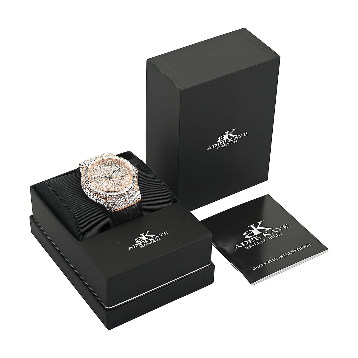 Adee Kaye Austrian Crystal Japan Quartz Movement Rosetone Dial Watch in Black Leather Band (26 mm) , Best Watch for Women , Designer Women's Wrist Watch image number 6