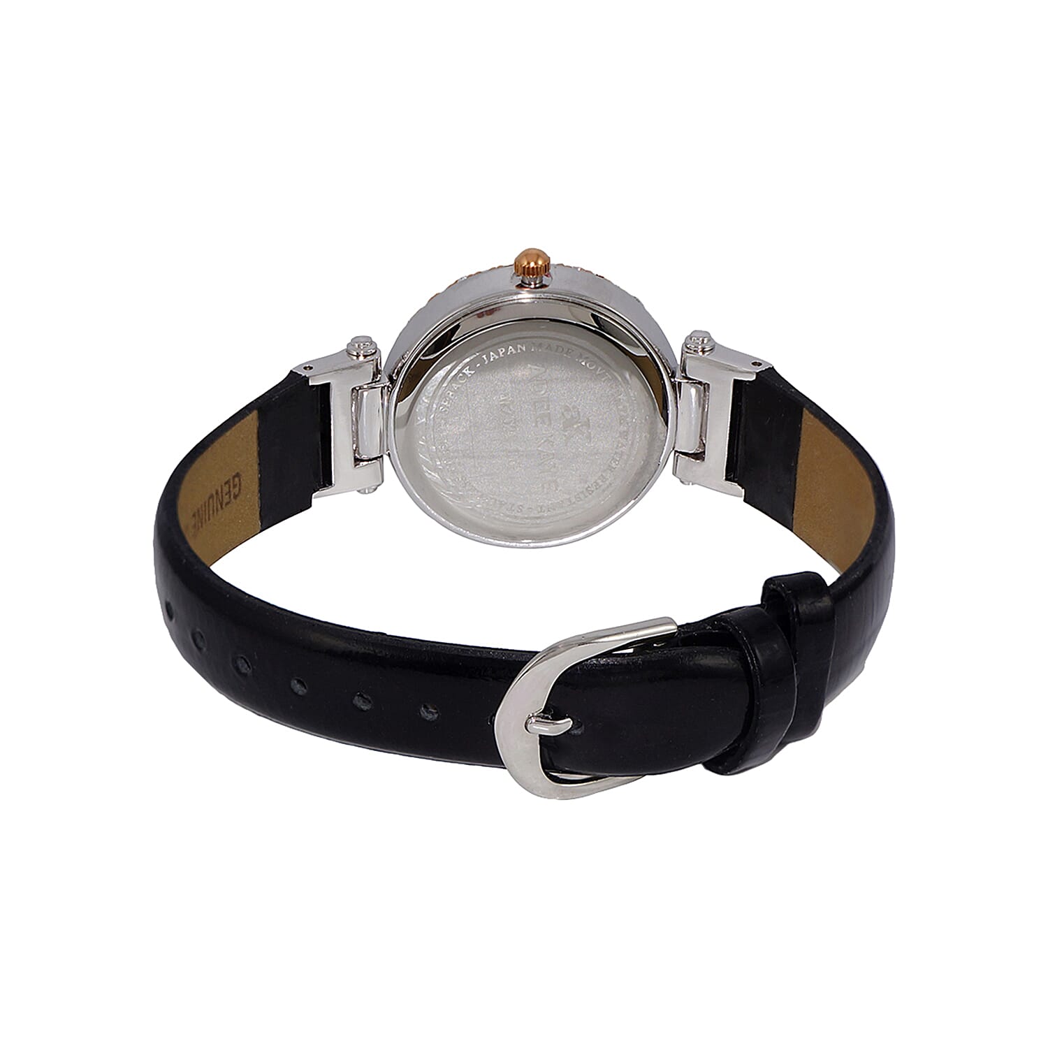 ADEE KAYE Austrian Crystal Japan Quartz Movement Rosetone Dial Watch in Black Leather Band | Designer Leather Watch | Analog Luxury Wristwatch