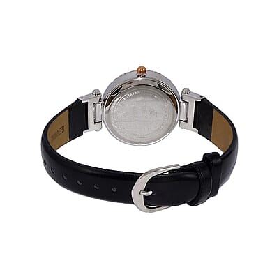 ADEE KAYE Austrian Crystal Japan Quartz Movement Rosetone Dial Watch in Black Leather Band | Designer Leather Watch | Analog Luxury Wristwatch