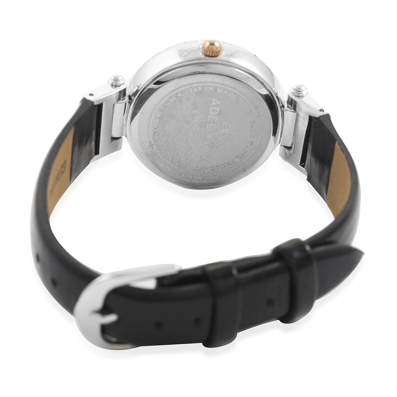 ADEE KAYE Austrian Crystal Japan Quartz Movement Rosetone Dial Watch in Black Leather Band | Designer Leather Watch | Analog Luxury Wristwatch