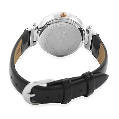 ADEE KAYE Austrian Crystal Japan Quartz Movement Rosetone Dial Watch in Black Leather Band | Designer Leather Watch | Analog Luxury Wristwatch