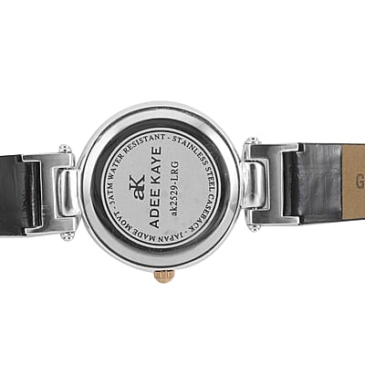 ADEE KAYE Austrian Crystal Japan Quartz Movement Rosetone Dial Watch in Black Leather Band | Designer Leather Watch | Analog Luxury Wristwatch