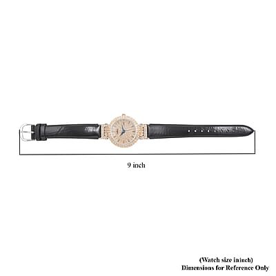 ADEE KAYE Austrian Crystal Japan Quartz Movement Rosetone Dial Watch in Black Leather Band | Designer Leather Watch | Analog Luxury Wristwatch