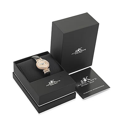 ADEE KAYE Austrian Crystal Japan Quartz Movement Rosetone Dial Watch in Black Leather Band | Designer Leather Watch | Analog Luxury Wristwatch