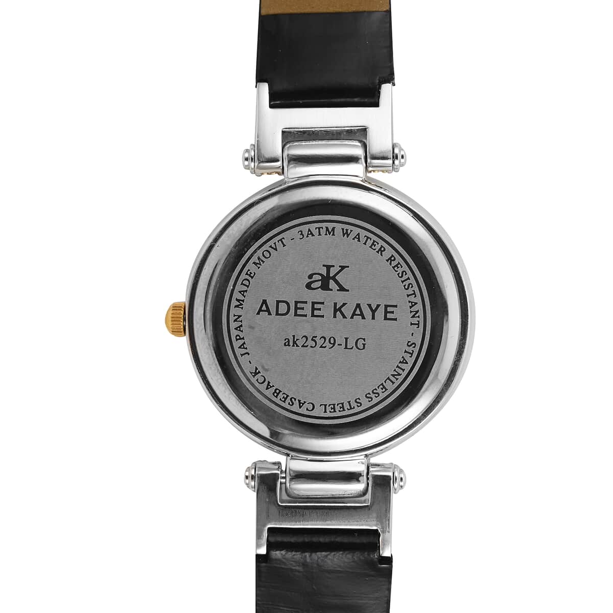 ADEE KAYE Austrian Crystal Japan Quartz Movement Goldtone Dial Watch in Black Leather Band , Designer Leather Watch , Analog Luxury Wristwatch image number 4