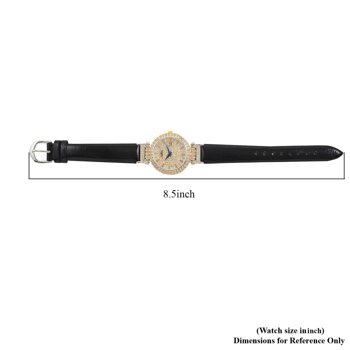 ADEE KAYE Austrian Crystal Japan Quartz Movement Goldtone Dial Watch in Black Leather Band , Designer Leather Watch , Analog Luxury Wristwatch image number 5