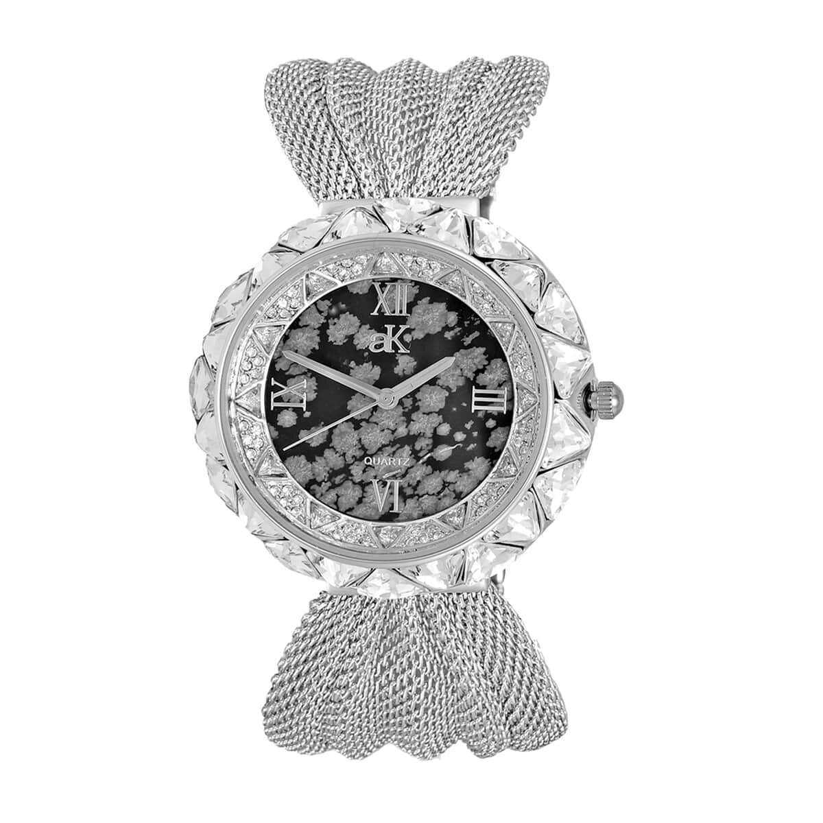 ADEE KAYE Austrian Crystal Japan Quartz Movement Black Dial Watch in Silvertone Strap (40.9 mm) | Women's Designer Watch | Analog Luxury Wristwatch image number 0