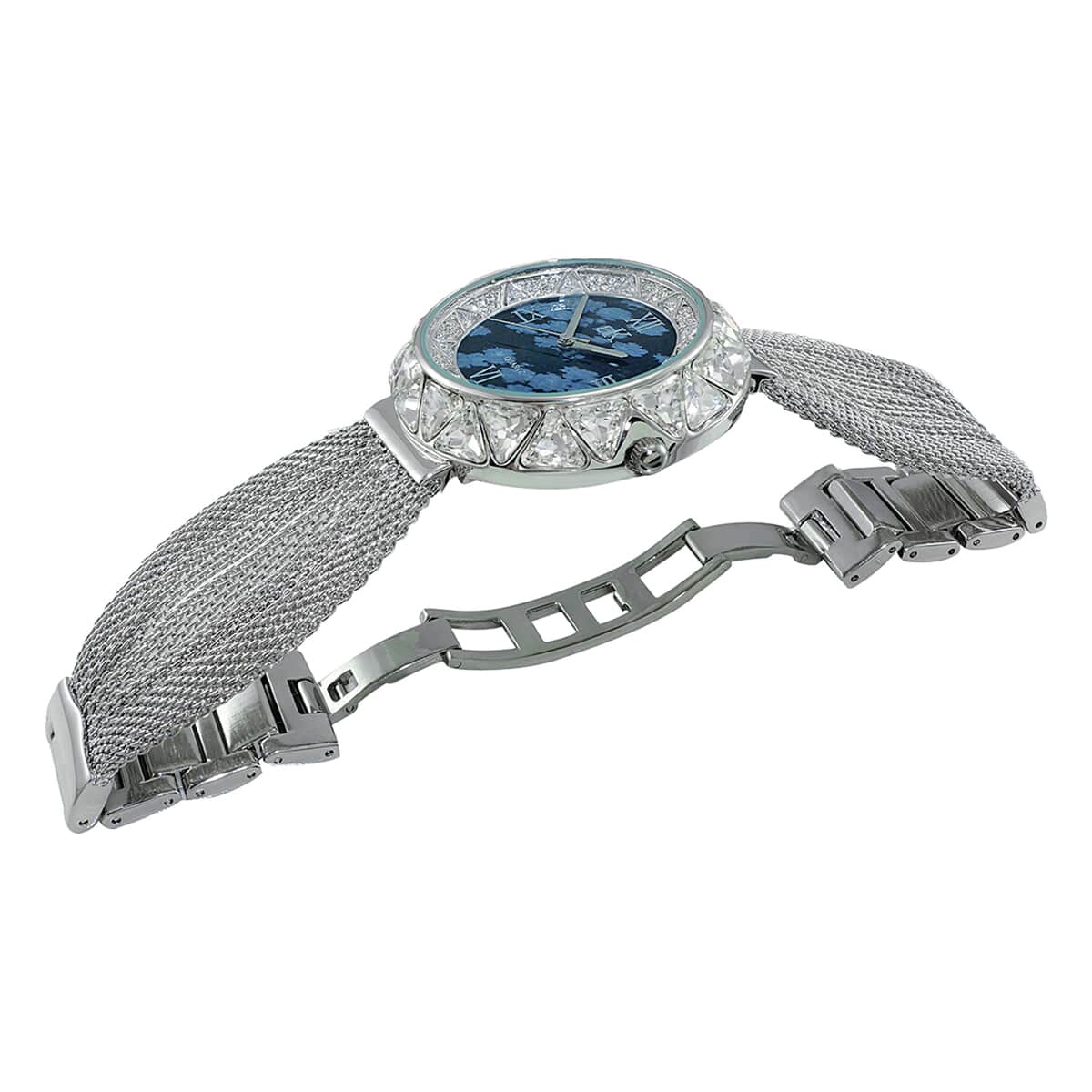 ADEE KAYE Austrian Crystal Japan Quartz Movement Black Dial Watch in Silvertone Strap (40.9 mm) | Women's Designer Watch | Analog Luxury Wristwatch image number 1