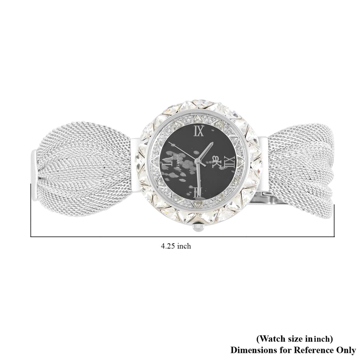 ADEE KAYE Austrian Crystal Japan Quartz Movement Black Dial Watch in Silvertone Strap (40.9 mm) image number 5