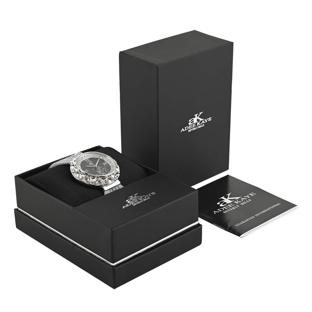 ADEE KAYE Austrian Crystal Japan Quartz Movement Black Dial Watch in Silvertone Strap (40.9 mm) | Women's Designer Watch | Analog Luxury Wristwatch image number 6