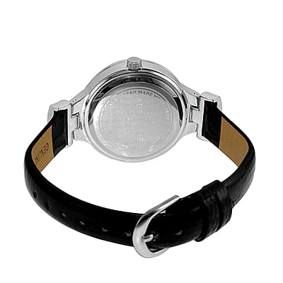 ADEE KAYE Austrian Crystal Japanese Movement Watch in Silvertone and Black Leather Strap (33 mm) | Best Watch for Women | Designer Women's Wrist Watch