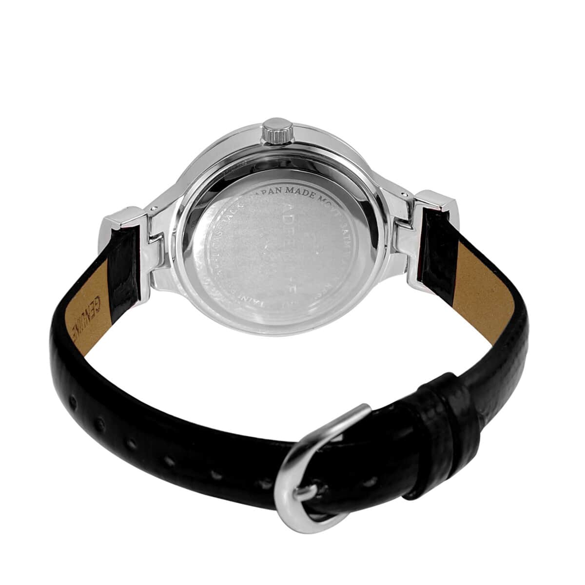 ADEE KAYE Austrian Crystal Japanese Movement Watch in Silvertone and Black Leather Strap (33 mm) image number 2