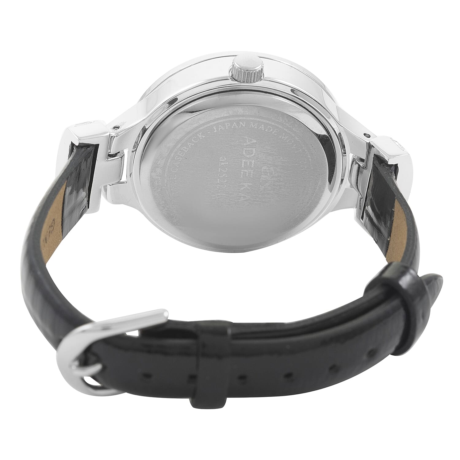 ADEE KAYE Austrian Crystal Japanese Movement Watch in Silvertone and Black Leather Strap (33 mm) | Best Watch for Women | Designer Women's Wrist Watch