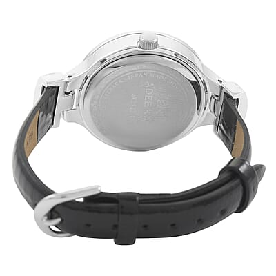 ADEE KAYE Austrian Crystal Japanese Movement Watch in Silvertone and Black Leather Strap (33 mm) | Best Watch for Women | Designer Women's Wrist Watch