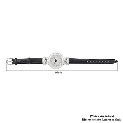 ADEE KAYE Austrian Crystal Japanese Movement Watch in Silvertone and Black Leather Strap (33 mm) | Best Watch for Women | Designer Women's Wrist Watch